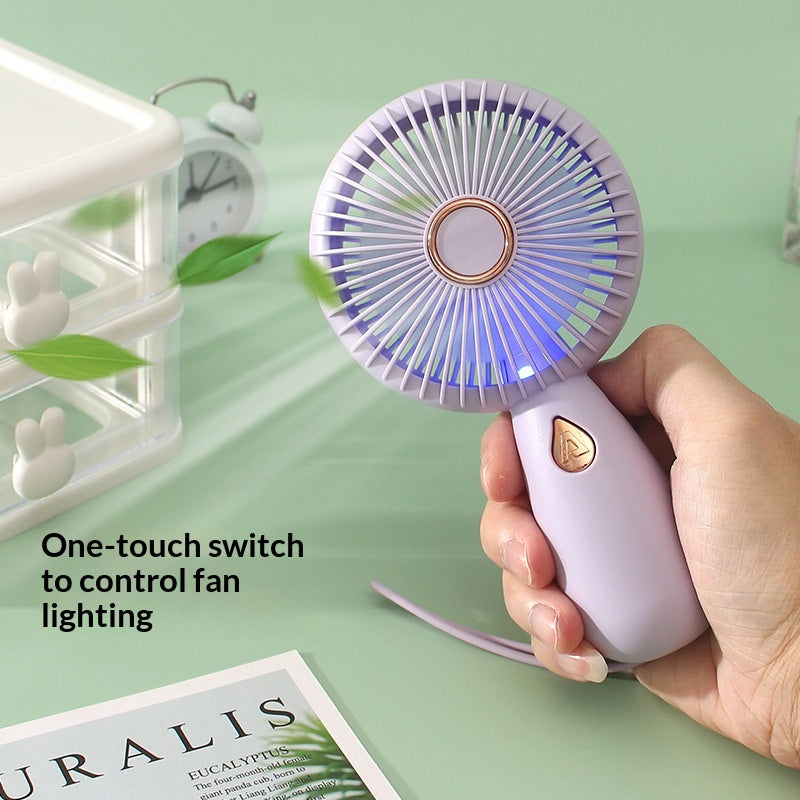 USB Rechargeable Portable Mini Handheld Fan with LED Light – Compact, Lightweight, and Easy-to-Use Design for On-the-Go Cooling