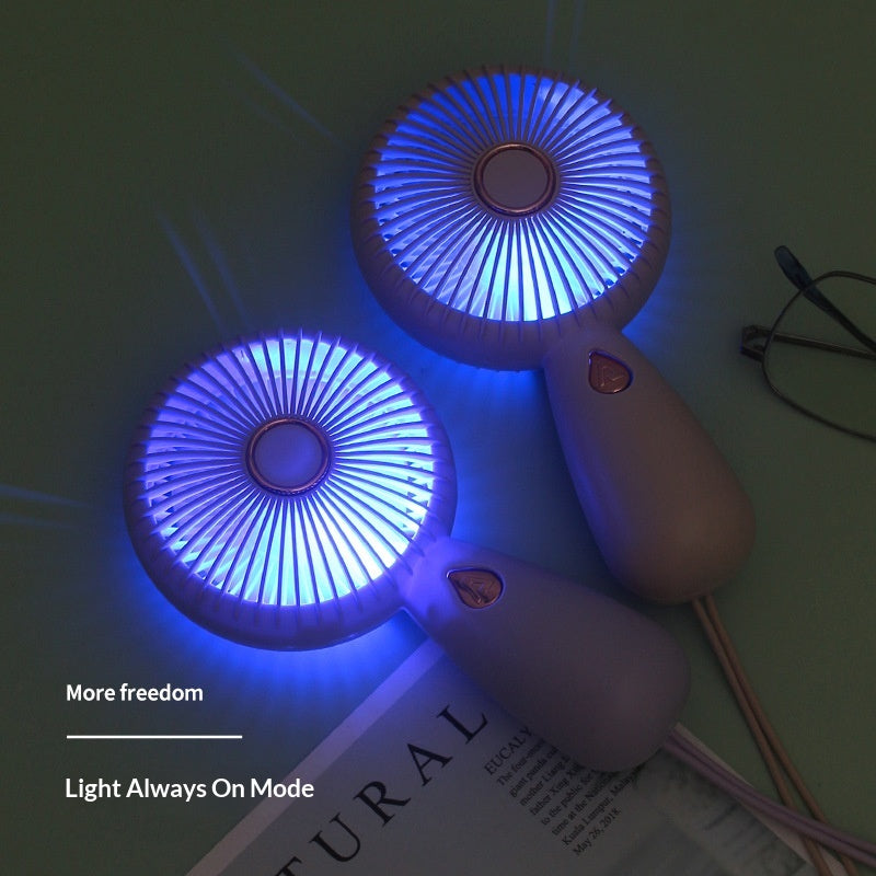 USB Rechargeable Portable Mini Handheld Fan with LED Light – Compact, Lightweight, and Easy-to-Use Design for On-the-Go Cooling